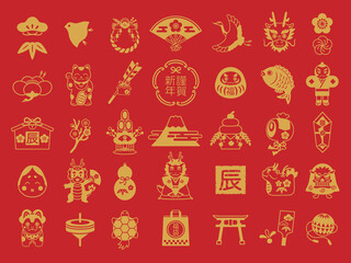 2024年 辰年の和風アイコンスタンプセット