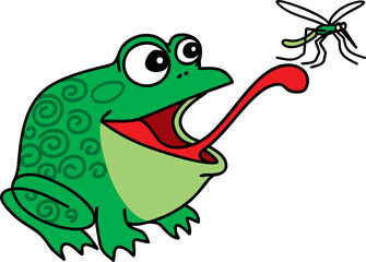 a hungry frog catches a mosquito with its tongue