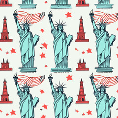 Statue of Liberty pattern pattern, background, hand-drawn cartoon flat art Illustrations in minimalist vector style