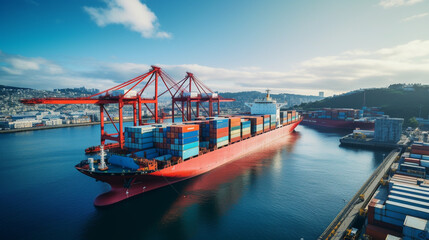 Naklejka premium Cargo ship at the port