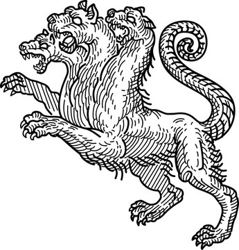 Three-headed dog guarding the entrance vector image