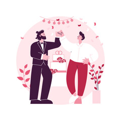 Civil union abstract concept vector illustration. Civil homosexual partnership, same sex, two grooms, wedding day rings, gay or lesbian couple, family law, intolerance and bias abstract metaphor.