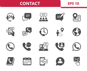 Contact Icons. Contact Us, Communication, Social Media Vector Icon Set