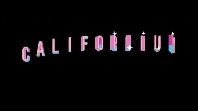 Bright letters jump merrily in the inscription CALIFORNIUM Element of periodic table. Retro. Alpha channel black. In-Out looped. Alpha BW at the end. Looped from frame 120 to 240, Alpha BW at the end