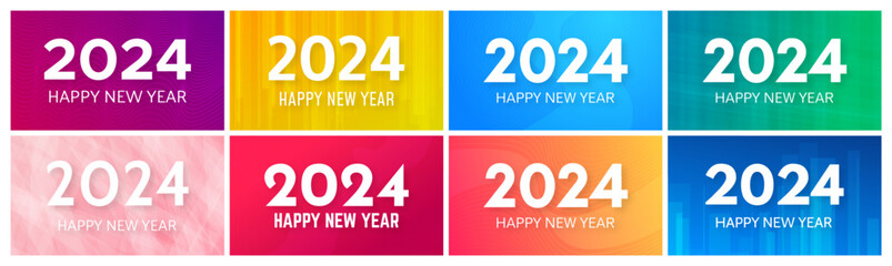 2024 Happy New Year on colorful backgrounds