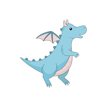 Vector cute blue cartoon dragon. Vector illustration