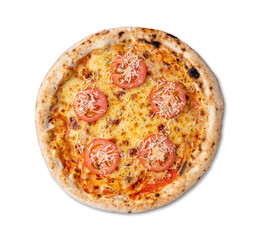 Napolitan pizza with tomatoes isolated over white background