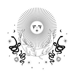 Vector illustration set of moon phases. Different stages of moonlight activity in vintage engraving style. Zodiac Signs