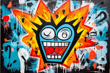 Farbiges Hintergrundbild Graffiti mit Fratze, Abstrakt Kunst