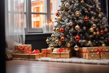Christmas Home Interior with White Christmas tree. generative ai.