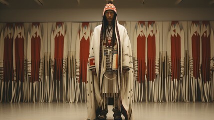 A modern street fashion look with elements of authentic Native American Indian. National Native American Heritage Month concept