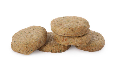 Raw vegan cutlets with breadcrumbs isolated on white