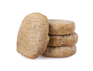 Raw vegan cutlets with breadcrumbs isolated on white