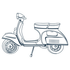 Scooter classic illustration vintage line art style