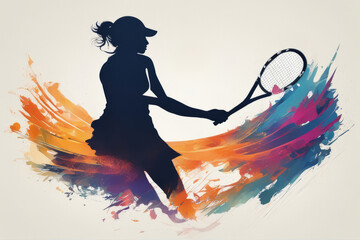   Smashing Colorful Modern Tennis Player Design - Woman or Girls Tournament, created with Generative AI technology