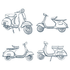 Scooter classic illustration vintage line art style