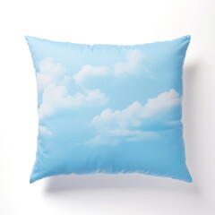  An azure blue cushion with clouds on a sky blue sofa 
