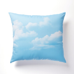 Obraz premium An azure blue cushion with clouds on a sky blue sofa 