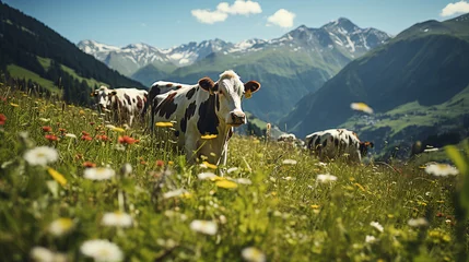 Papier Peint photo Lavable Alpes cow in the mountains