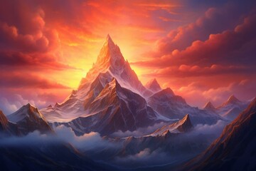majestic sunrise above peaks. Generative AI