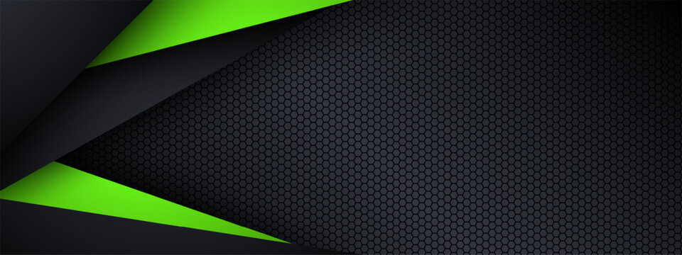 Black and green metal background for wide banner