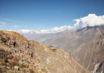 Reise durch Südamerika, Peru. Wandern im Colca Canyon entlang des Rio Colca.