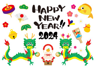 Fototapeta premium ポップな辰年の年賀状セット