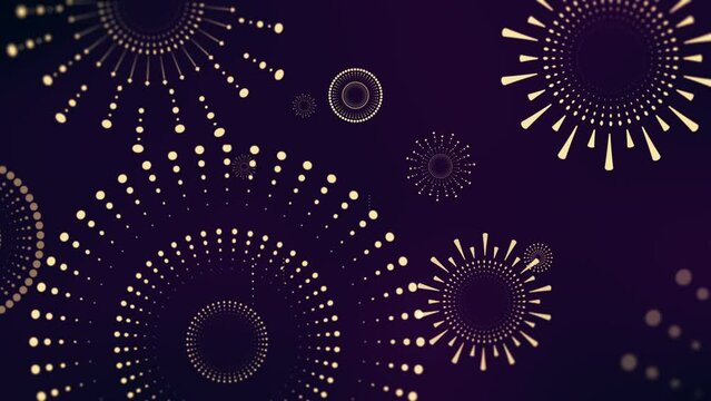 New year's eve fireworks celebration with multicolor  fireworks on night sky background Flat style design. Concept for Happy new year, Chinese New Year Celebration decoration. Seamless Loop.