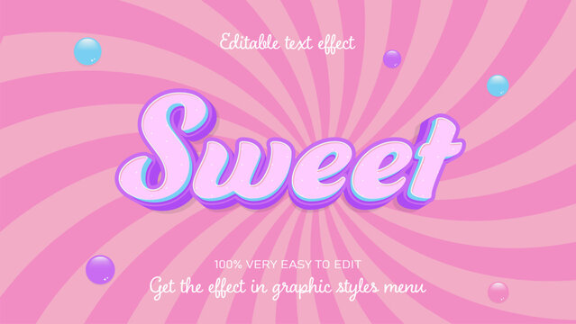 Editable Text Effect Sweet candy pink, pastel colors, candy store concept, 3d, template, 