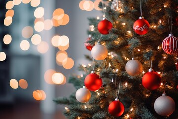 Obraz na płótnie Canvas Christmas tree decorated on blurred background.