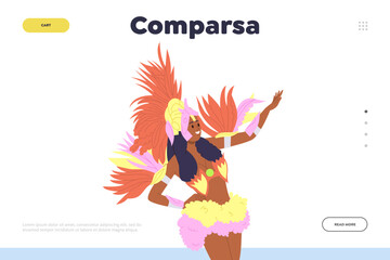 Comparsa landing page, website template for online service offering classes for festival artist