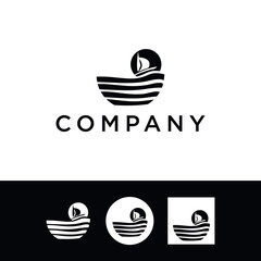 vector, set, holiday logo, sea, waves, ship, sun, moon