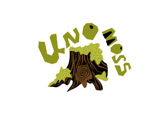 eco friendly sign. funny quote about plants. Stump with moss. Hand-drawn color illustration. Isolated composition of a small forest scene.