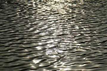 Water waves on the fish pond due to the wind. Water background texture 