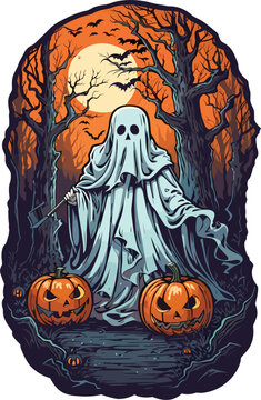 ghost holding scythe halloween night scene clip art preview
