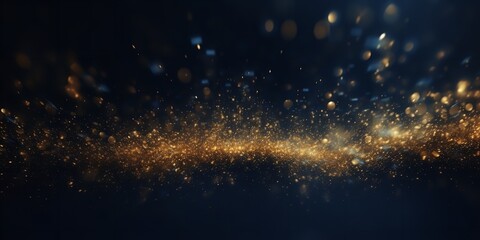 Background with abstract dark blue and gold particles, background was covered in bokeh particles from the golden Christmas light, Generative AI.