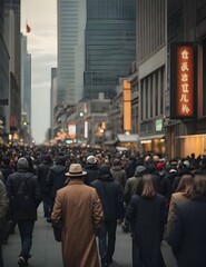A Diverse Crowd Walks the Bustling City Streets