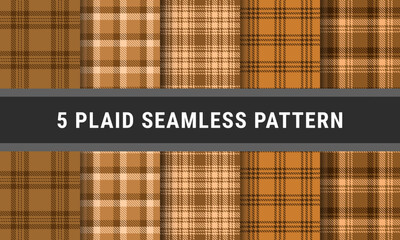Brown Set Plaid Tartan Seamless Pattern. Checkered fabric texture for flannel shirt, skirt, blanket
 - obrazy, fototapety, plakaty