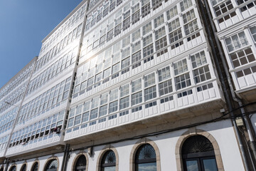 Famous glass facades in the port of A Coruña Galicia