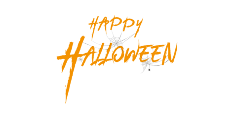 lettering Happy Halloween. Festive calligraphy with spider and cobweb for banner, poster, greeting card, party invitation. Isolated illustration.