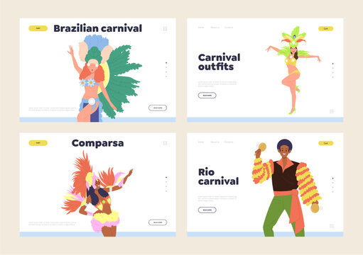 Comparsa team, Brazilian carnival, Rio de Janeiro fiesta party advertisement landing page template