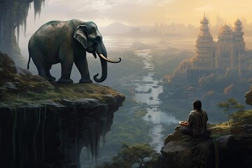 elephant temple - obrazy, fototapety, plakaty