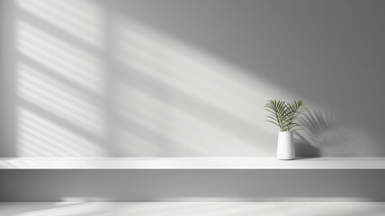 Grey background for product presentation with shadow and light from windows. Generative AI