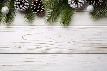 Fototapeta premium Christmas background with fir branches and cones