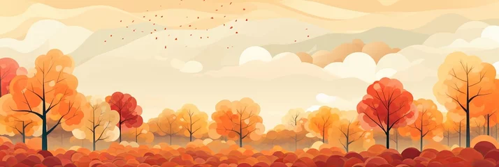 Foto op Canvas Autumn landscape drawing, simple illustration technique, graphic design element, background. Generative AI.  © Carl & Heidi