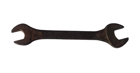 Old rusty spanner isolated on white background. Clipping path included.
