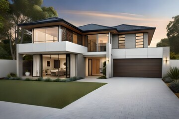 Front elevation of a large double storey home - obrazy, fototapety, plakaty