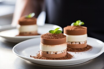 Three delicious desserts on a pristine white plate, ready to be savored