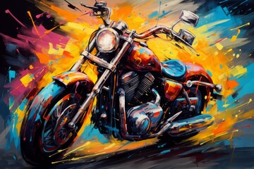 Cool motorcycle with a bright paint job. Beautiful illustration picture - obrazy, fototapety, plakaty