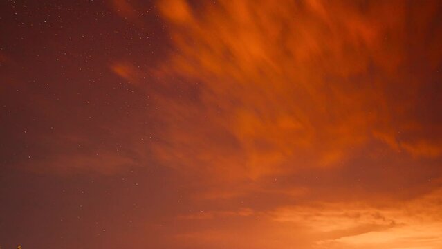 Misty Night Time. Fast Running Clouds Timelapse. Amazing Night Starry Sky Transition To Bold Morning Sky. Bright Dramatic Trails Of Stars And Meteors. Sky In Different Colors. From Dusk Till Dawn.